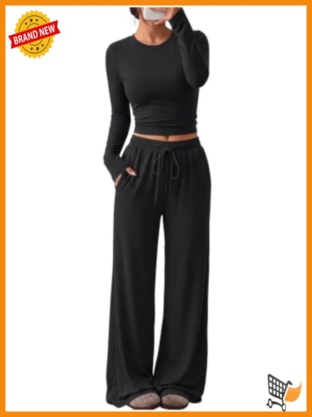 2 Piece Lounge Set Side Ruching Crop Top Wide Leg Drawstring Pants Pockets